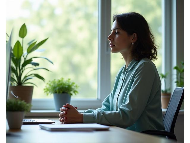 Persona meditando en la naturaleza, con enfoque en la tranquilidad y la paz mental.